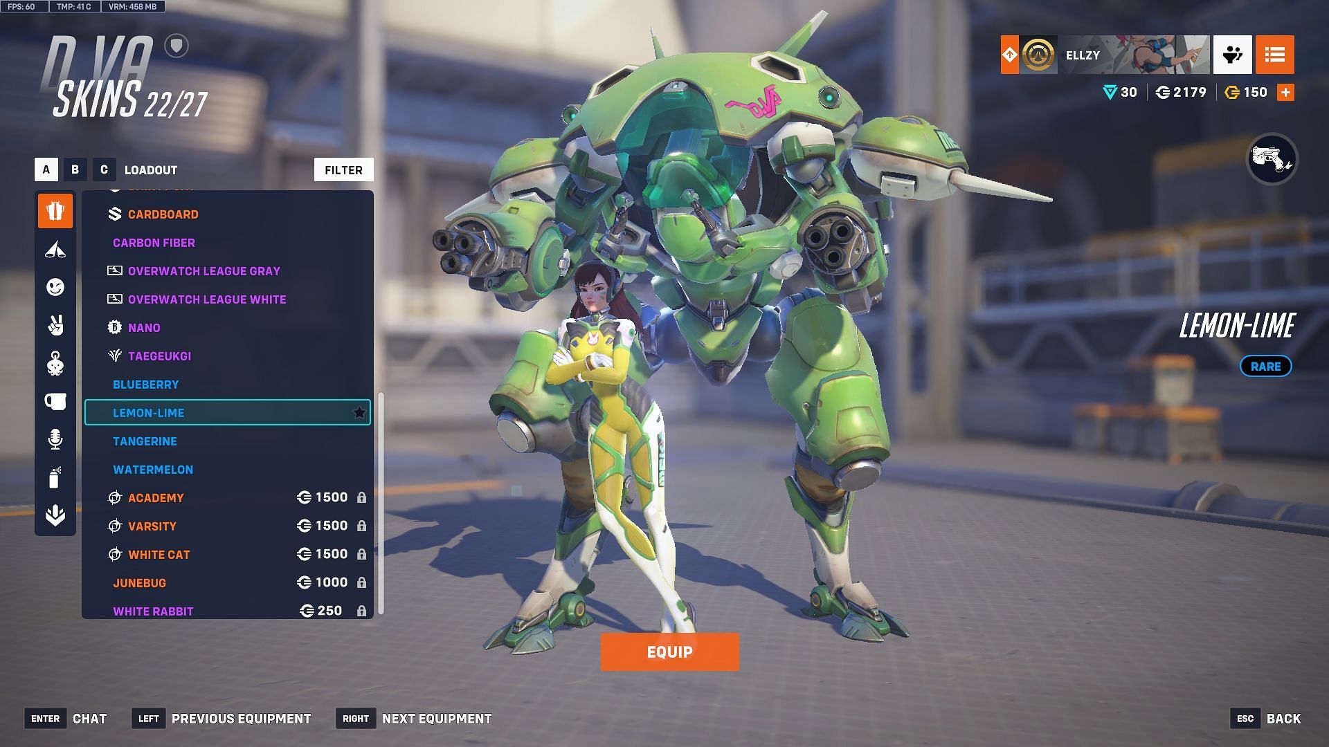 Lemon-Lime D.Va skin (Image via Sportskeeda Gaming | Blizzard Entertainment)